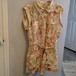 NWT Rachel Zoe Floral Jumpsuit - Pink and Green Size 12 Linen Blend